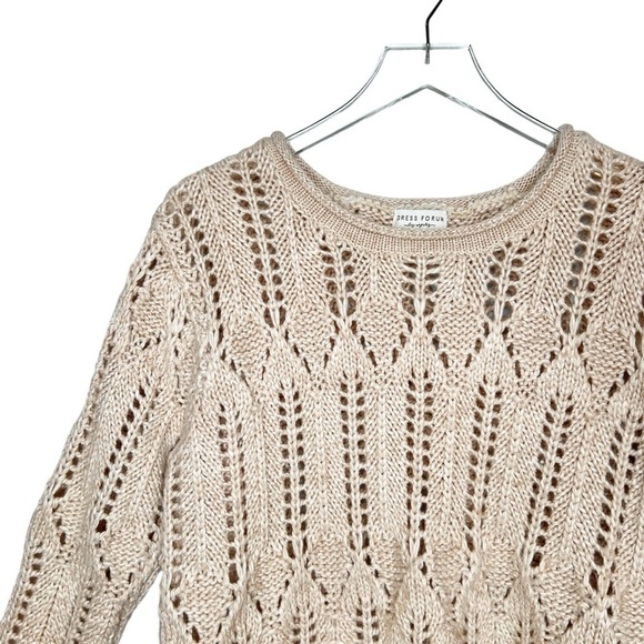Dress Forum Crochet Knit Cream Wool Blend Women’s Crew Sweater Sz S - Picture 3 of 9
